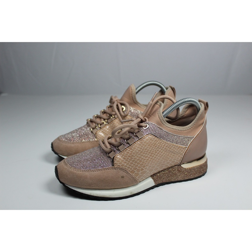 Aldo‎ Courtwood Womens US 7 Fashion Sneakers Pink Tan Glitter Lace Up Sneakers